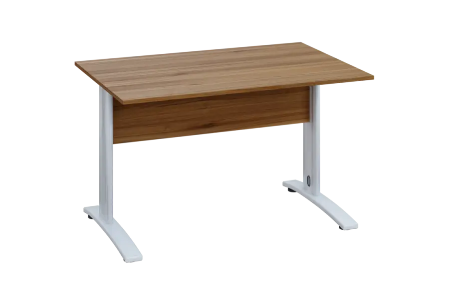 EPK 28 - 12 stůl kancelářský, kovová podnož bílá, deska 25 mm, široký 1200 mm, ořech světlý